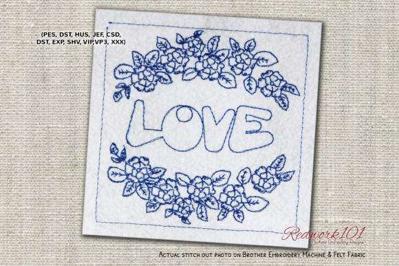 Love with Flower Redwork for Seasonal Embroidery
